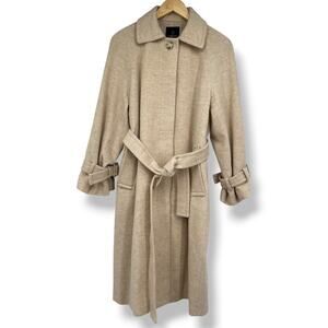 LOOKAST Wool Blend Coat Belted Oatmeal Cream Color Minimalist Overcoat Small‎